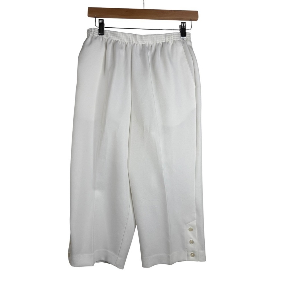 Alfred Dunner Womens Plus Size 12P Capri Pants White Classic Fit Elastic Waist
